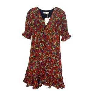 New Simple Retro Kora Short Sleeve Floral Print Button Front Dress Size Medium